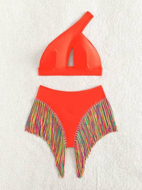 SHEIN Swim مجموعة بيكيني نسائية للشاطئ في الصيف، أحادية اللون، قطع مثيرة