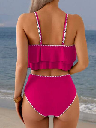 طقم تانكيني حريمي Swim Lushoire مجموعتين من ملابس السباحة لعطلة الربيع، طقم بتفاصيل الكشكشة ولوحات اللون، سراويل عالية الخصر مع كشكشة