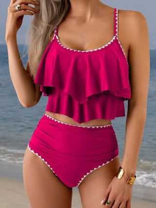 طقم تانكيني حريمي Swim Lushoire مجموعتين من ملابس السباحة لعطلة الربيع، طقم بتفاصيل الكشكشة ولوحات اللون، سراويل عالية الخصر مع كشكشة