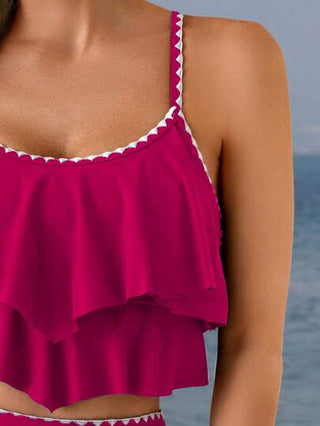طقم تانكيني حريمي Swim Lushoire مجموعتين من ملابس السباحة لعطلة الربيع، طقم بتفاصيل الكشكشة ولوحات اللون، سراويل عالية الخصر مع كشكشة