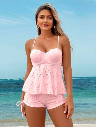 طقم تانكيني حريمي Swim Lushoire مجموعة سباحة نسائية شرابة ذات طبعة صدفة مع ملابس علوية مرفوع بحمالات وأسفل قطعتين
