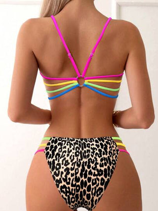 Swim SXY مجموعة بكيني بنمط الفهد للنساء قطعتين للعطلة والشاطئ