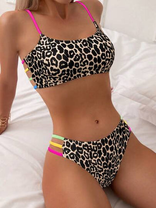 Swim SXY مجموعة بكيني بنمط الفهد للنساء قطعتين للعطلة والشاطئ