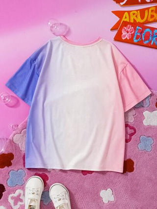 تيشيرتات بناتي X Care Bears تي شيرت صيفية فضفاضة مع طباعة الدب الملونة بياقة دائرية وأكمام منسدلة للفتيات المراهقات