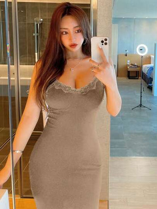 DAZY فستان أنيق بنمط الدانتيل ذو لون واحد، فستان صيفي أنيق للشمس