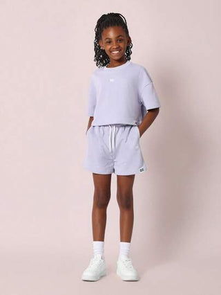 girls-sets SUMWON مجموعة ملابس نسائية شبابية للاسترخاء مطبوعة بشعار La ، مكونة من ملابس علوية كت قصير الأكمام ومطابقة له شورت، ملابس رياضية في الشارع مريحة ومناسبة للصيف