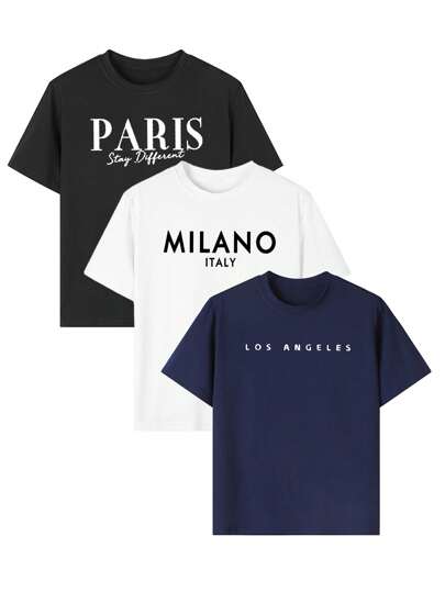 3 قطعة/مجموعة تي شيرت قصير الأكمام بطباعة للفتيات المراهقات، ملابس صيفية للطالبات - تي شيرتات ملونة تجلب السعادة لكل طفل! طبعات جرافيك للفتيات المراهقات، صيفي