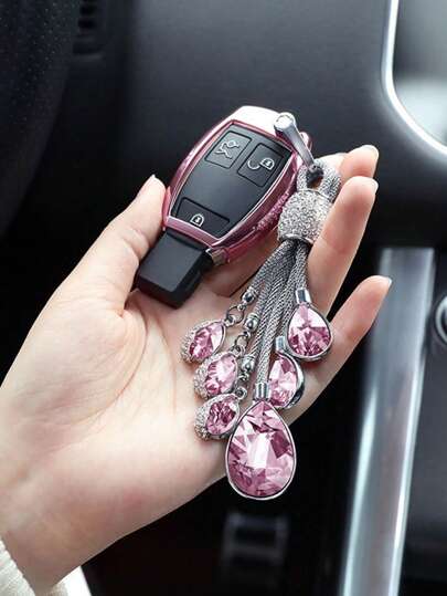 قلادة مفتاح السيارة 1 قطعة مزخرفة بكريستال عاكس للضوء، اكسسوارات المفتاح للسيارة وللحقائب وللحفلات الزفاف والشاطئ، تأتي مع أداة تركيب المفتاح