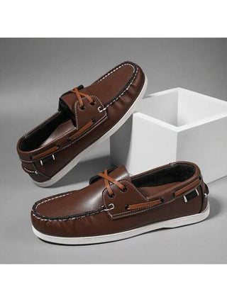 الكلاسيكية للرجال صندل لوفر أزرق نافذة اللون بتفاصيل بنية - أحذية كاجوال بنمط كلاسيكي للربيع/الصيف, برقبة مدورة, بحذاء مطاطي, جلد اصطناعي علوي, بطراز عتيق