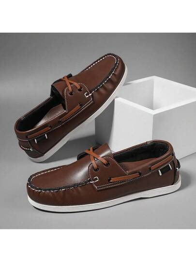 الكلاسيكية للرجال صندل لوفر أزرق نافذة اللون بتفاصيل بنية - أحذية كاجوال بنمط كلاسيكي للربيع/الصيف, برقبة مدورة, بحذاء مطاطي, جلد اصطناعي علوي, بطراز عتيق