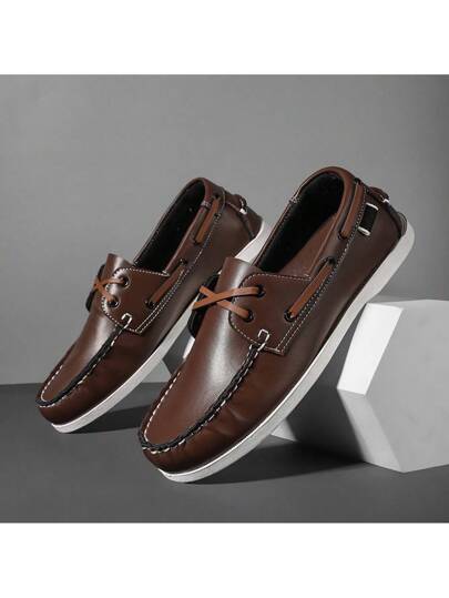 الكلاسيكية للرجال صندل لوفر أزرق نافذة اللون بتفاصيل بنية - أحذية كاجوال بنمط كلاسيكي للربيع/الصيف, برقبة مدورة, بحذاء مطاطي, جلد اصطناعي علوي, بطراز عتيق