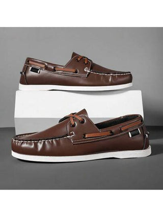 الكلاسيكية للرجال صندل لوفر أزرق نافذة اللون بتفاصيل بنية - أحذية كاجوال بنمط كلاسيكي للربيع/الصيف, برقبة مدورة, بحذاء مطاطي, جلد اصطناعي علوي, بطراز عتيق