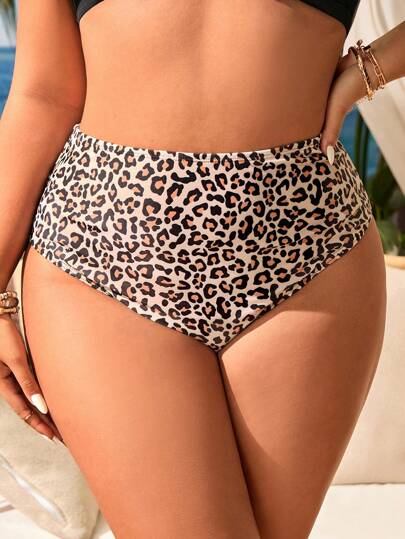 Swim SXY بيكيني نسائي كبير الحجم قطعة واحدة بطبعة نمر، خصر عالي، غرز مجعدة، ملابس السباحة على شاطئ المنتجع والمسبح