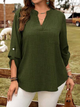 EMERY ROSE قميص كاجوال بلا أكمام بياقة معقودة ذو لون أحادي للمقاسات الكبيرة للعطلات