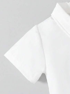 SHEIN مجموعة قميص كم قصير مطبوع بالخيول وسروال قصير للأطفال الصبيان مناسبة لحفلات الزفاف ضيوف الزفاف وحامل الخاتم والصبي؛ يوم عيد الأم الأول للطفل، ملابس متطابقة للعائلة