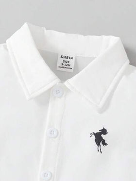 SHEIN مجموعة قميص كم قصير مطبوع بالخيول وسروال قصير للأطفال الصبيان مناسبة لحفلات الزفاف ضيوف الزفاف وحامل الخاتم والصبي؛ يوم عيد الأم الأول للطفل، ملابس متطابقة للعائلة