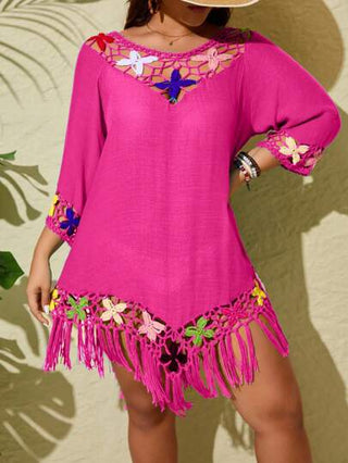Swim Lushoire عبارة عن معطف محبوك سائب بغطاء للرأس مع شرابات ، أكمام متوسطة الطول مقاس كبير الحجم