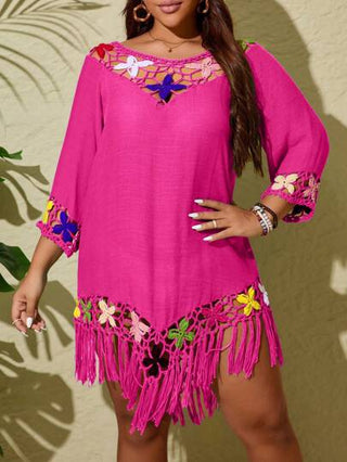 Swim Lushoire عبارة عن معطف محبوك سائب بغطاء للرأس مع شرابات ، أكمام متوسطة الطول مقاس كبير الحجم