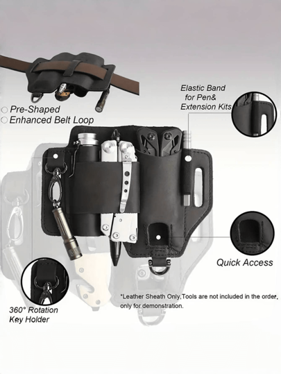 حقيبة أدوات EDC، حافظة جلد اصطناعي للتخييم في الهواء الطلق، حقيبة ظهر صغيرة متعددة الأغراض، سكين، مصباح يدوي، حزام جلد اصطناعي