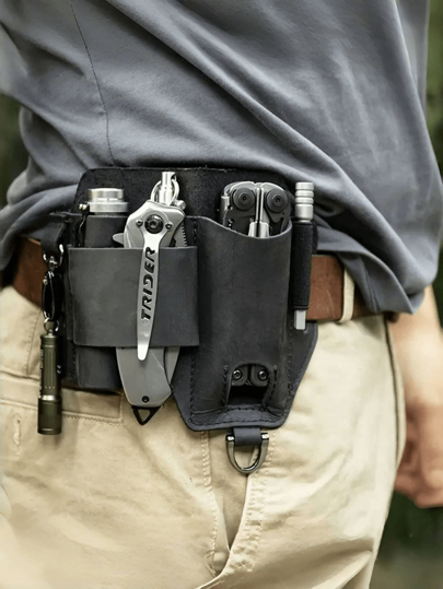 حقيبة أدوات EDC، حافظة جلد اصطناعي للتخييم في الهواء الطلق، حقيبة ظهر صغيرة متعددة الأغراض، سكين، مصباح يدوي، حزام جلد اصطناعي