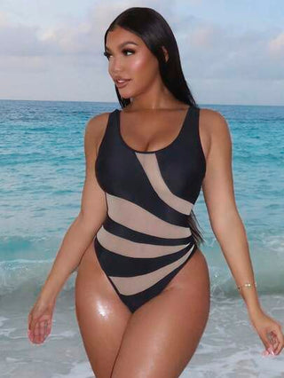 مايوه حريمي قطعة واحدة Swim Lushoire بيكيني أنثوي أسود شبه شفاف من طراز جديد لموسم الصيف