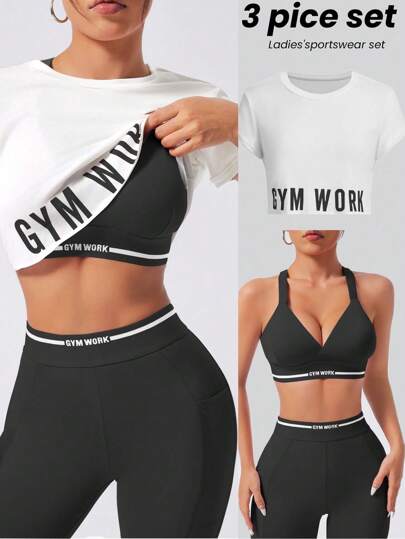 Slayform طقم ملابس رياضية للنساء مكون من تي شيرت بأكمام قصيرة مطبوع عليه حرف وسروال ضيق، ملابس كاجوال متعددة الاستخدامات