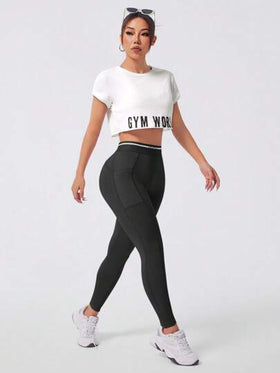Slayform طقم ملابس رياضية للنساء مكون من تي شيرت بأكمام قصيرة مطبوع عليه حرف وسروال ضيق، ملابس كاجوال متعددة الاستخدامات