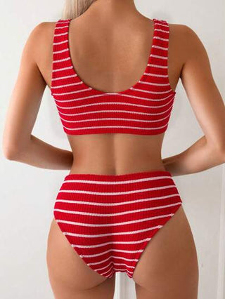 Swim Vcay بكيني من قطعتين للنساء للصيف والشاطئ مع شريطات وحلقات متصلة، ملابس سباحة إثارة