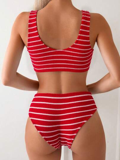 Swim Vcay بكيني من قطعتين للنساء للصيف والشاطئ مع شريطات وحلقات متصلة، ملابس سباحة إثارة