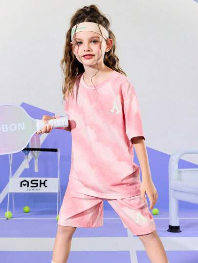girls-sets ASK JUNIOR مجموعة رياضية للبنات المراهقات مكونة من 2 قطع: توب بأكمام قصيرة وأشرطة فضفاضة وشورت