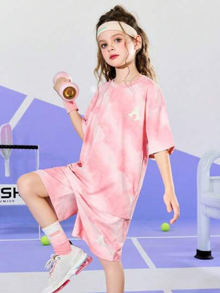 girls-sets ASK JUNIOR مجموعة رياضية للبنات المراهقات مكونة من 2 قطع: توب بأكمام قصيرة وأشرطة فضفاضة وشورت