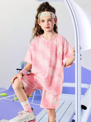 girls-sets ASK JUNIOR مجموعة رياضية للبنات المراهقات مكونة من 2 قطع: توب بأكمام قصيرة وأشرطة فضفاضة وشورت