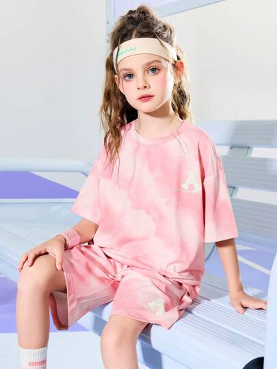 girls-sets ASK JUNIOR مجموعة رياضية للبنات المراهقات مكونة من 2 قطع: توب بأكمام قصيرة وأشرطة فضفاضة وشورت