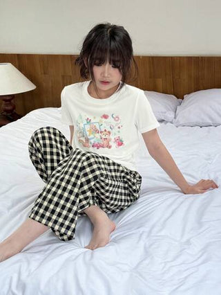 girls-sets DAZY طقم ملابس علوية كم قصير بياقة مستديرة مطبوعة وشورت، للربيع والصيف، لفتيات مراهقات بمقاسات كبيرة - 2 قطعة/طقم