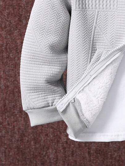 SHEIN Genkimix Kids جاكيت مطرز بديناصور مبطن حراري قبعة مع بنطلون رياضي بدون تي شيرت ولد طفل