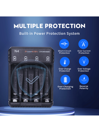 powerKAN شاحن بطارية AA AAA، 4 بطاريات قابلة لإعادة الشحن، شاحن بطارية LED مزود ب- 4 فتحات لبطاريات AA 800 مللي أمبير ساعة + AAA 300 مللي أمبير ساعة قابلة للشحن، مجموعة بطارية قابلة للشحن وشاحن بطارية
