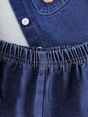 SHEIN Vintaside Kids طقم جينز صيفي للأولاد، توب بياقة وأكمام قصيرة مصمم باسلوب عصري مع شورت، قصة فضفاضة مناسبة للاستخدام في اللعب الخارجي والأنشطة اليومية والرياضة وحضور المناسبات