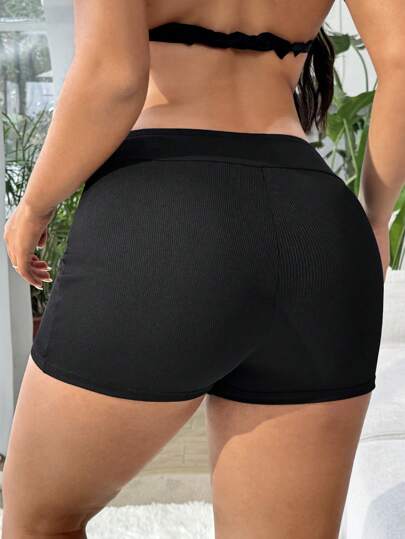 Swim Lushoire سروال السباحة ذو الخصر العالي من قماش مطرزة للمقاسات الكبيرة، مناسب للاستخدام في الصيف على الشاطئ