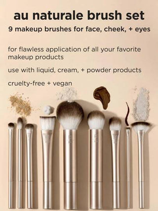 Real Techniques طقم فرش ماكياج Real Techniques Au Naturale 9 قطع ، للظلال السائلة والكريمية والمساحيق، أساس المكياج، أحمر الخدود ،برنزر والتحديد ، صديق للسفر، هدية عيد الميلاد، مجموعة هدايا ، خالي من التجارب على الحيوانات