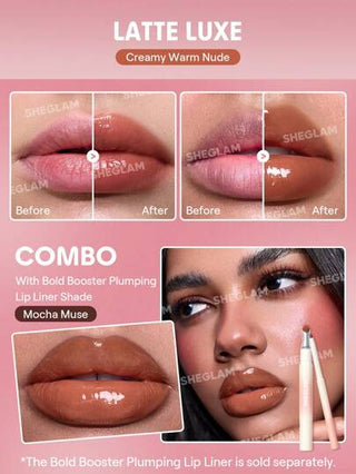 SHEGLAM مكبر الشفاه "بولد بوستر" الممتلئ-Latte Luxe عيد الأب تخرُّج عيد ميلاد عطلة عام 2000 فاخر موضة ماكياج مستحضرات التجميل حفلة شاطئ يسافر التخييم في الهواء الطلق مدرسة حرم الجامعة رحلة المهرجانات ديكور هدية حاضر وَردَة بنت كوسبلاي أفضل لون سحر...