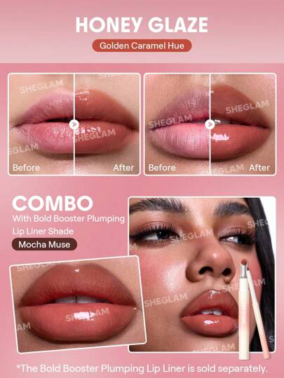 SHEGLAM مكبر الشفاه "بولد بوستر" الممتلئ-Honey Glaze عيد الأب تخرُّج عيد ميلاد عطلة عام 2000 فاخر موضة ماكياج مستحضرات التجميل حفلة شاطئ يسافر التخييم في الهواء الطلق مدرسة حرم الجامعة رحلة المهرجانات ديكور هدية حاضر وَردَة بنت كوسبلاي أفضل لون سحر...