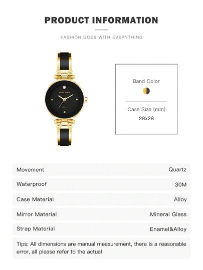 Anne Klein ساعة سوار للنساء بإطار ذهبي وأسود مرصعة بالراين ستون، ساعة أنيقة وكاجوال هدية للسيدات، AK/1980BKGB