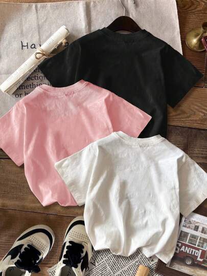 EZwear 3 قطع / مجموعة، تيشيرت نسائي بقصة فضفاضة وأكمام قصيرة، بتصميم ريترو أمريكي غربي مناظر طبيعية سيارات، مناسب للبس الصيفي
