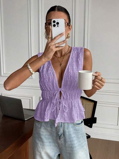Frenchy ملابس علوية كشكش أنيقة بدون أكمام ذات تصميم بسيط مناسبة للصيف للنساء