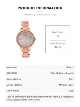 Anne Klein ساعة الأنيقة للنساء ذات الإطار الوردي الذهبي والإسورة القابلة للتعديل من الراتنج الوردي والقرص الأم اللؤلؤي الوردي الفاتح الدائري التناظري مقاومة للماء، موديل AK/1412PKRG