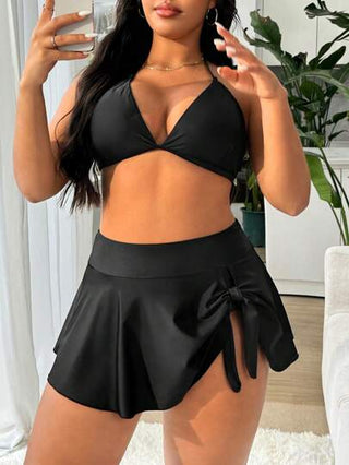 SHEIN Swim Curve زي واحد قطعة لحريم البدناء ذو قاعدة سوداء صافية ذات تأثير مخصر وأنيق وجذاب، للارتداء اليومي على الشاطئ والفنادق