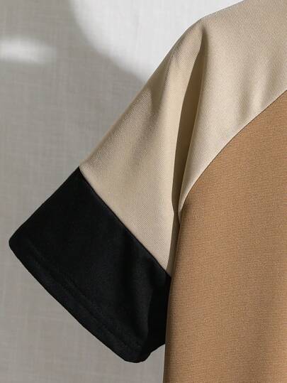 SHEIN 2قطعة/ مجموعة للأولاد المراهقين، تي شيرت ربطة عنق وبنطلون مصمم بالألوان المتباينة، مناسب للتنقل والمدرسة والراحة والرياضة، مناسب للربيع والصيف