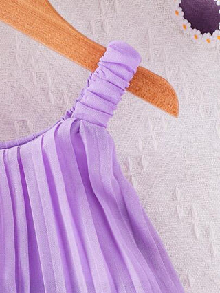 فساتين بيبي فستان صيفي بلا أكمام مضبوط مع تصميم ضيق الخصر للبنات الرضع، لون أحادي مع تصميم قُبَّاق للصيف