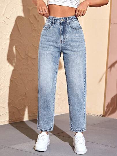SHEIN PETITE بنطلون جينز نسائي أنيق بجيب أمامي، ملابس كاجوال للارتداء اليومي