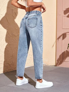SHEIN PETITE بنطلون جينز نسائي أنيق بجيب أمامي، ملابس كاجوال للارتداء اليومي